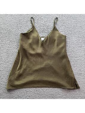 Socialite Olive Green Satin Cami Tank Top Womens S Minimalist Y2K Slip Blouse